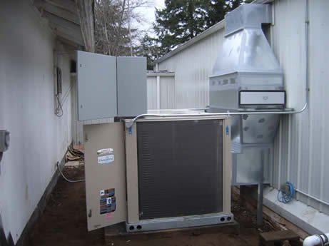 Custom gas package unit with CO2 control and custom-built laboratory filtration system with single-phase to three-phase drive conversion.